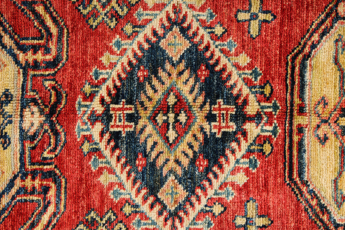 5x8 Beige and Red Kazak Tribal Rug