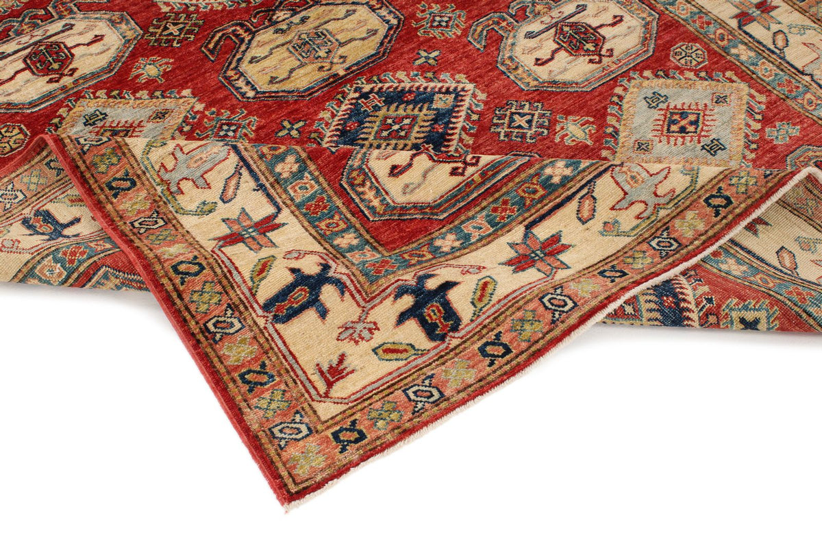 5x8 Beige and Red Kazak Tribal Rug