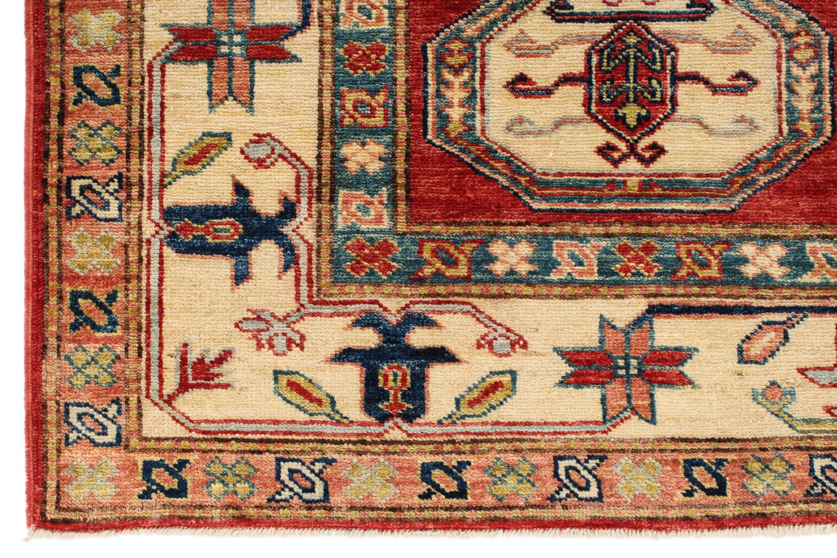 5x8 Beige and Red Kazak Tribal Rug