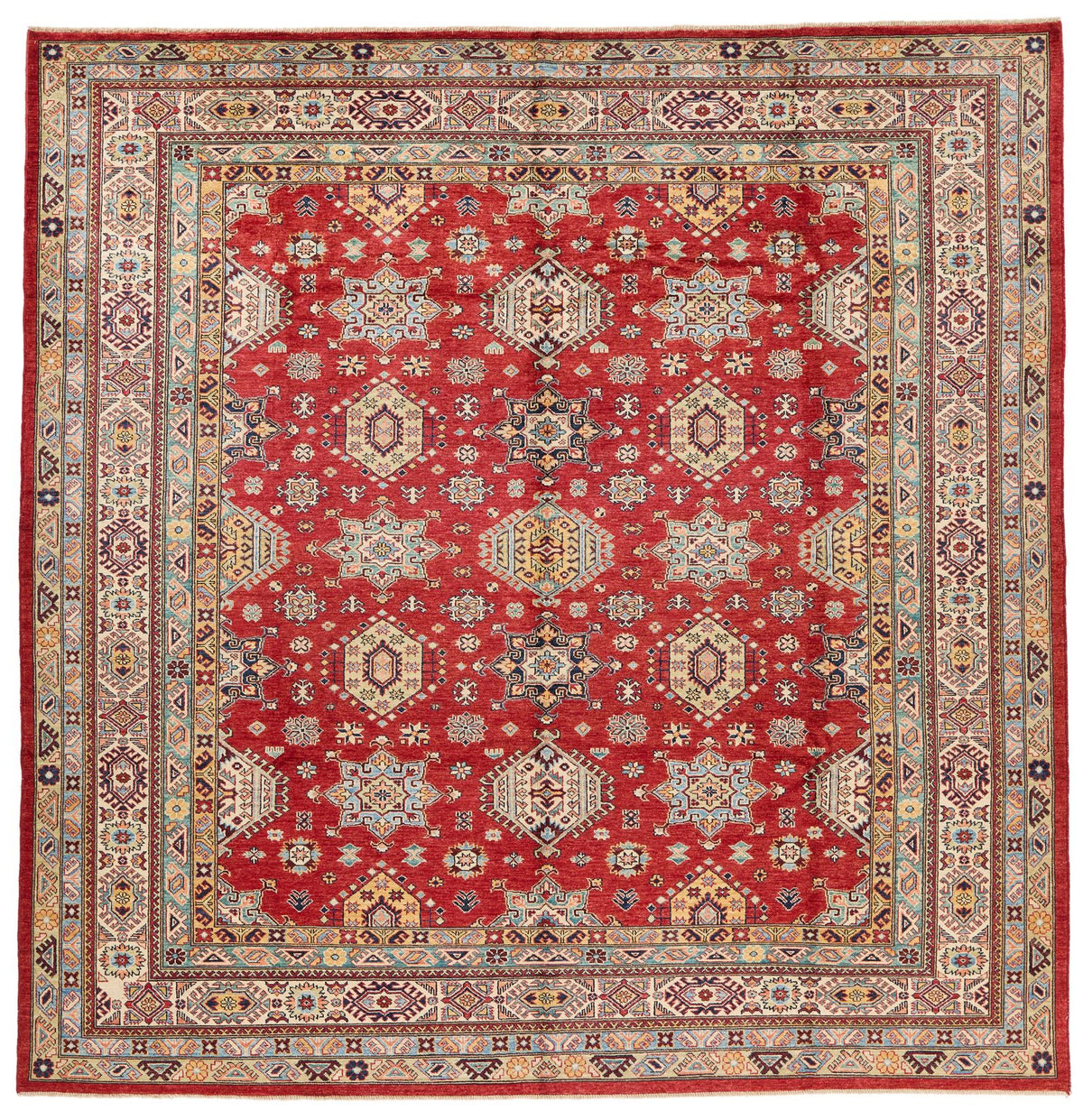 10x10 Red and Ivory Kazak Tribal Rug