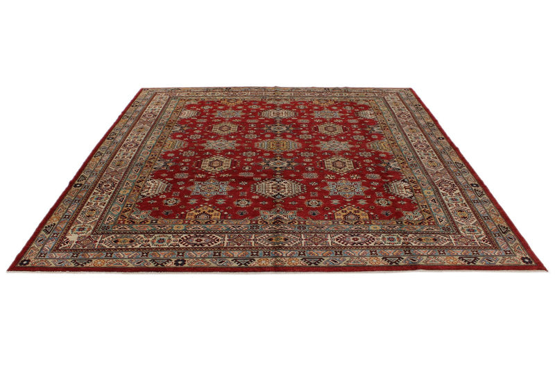 10x10 Red and Ivory Kazak Tribal Rug