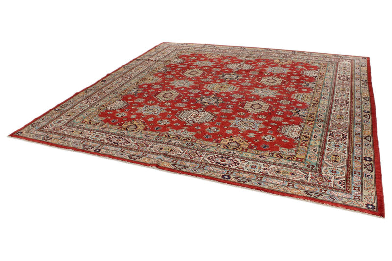 10x10 Red and Ivory Kazak Tribal Rug