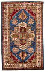 4x7 Navy and Ivory Kazak Tribal Rug