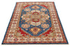 4x7 Navy and Ivory Kazak Tribal Rug