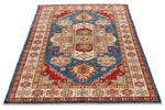 4x7 Navy and Ivory Kazak Tribal Rug