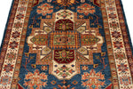 4x7 Navy and Ivory Kazak Tribal Rug