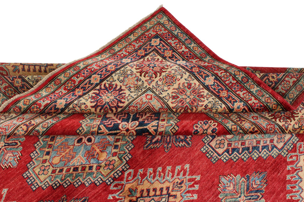 9x12 Red and Ivory Kazak Tribal Rug