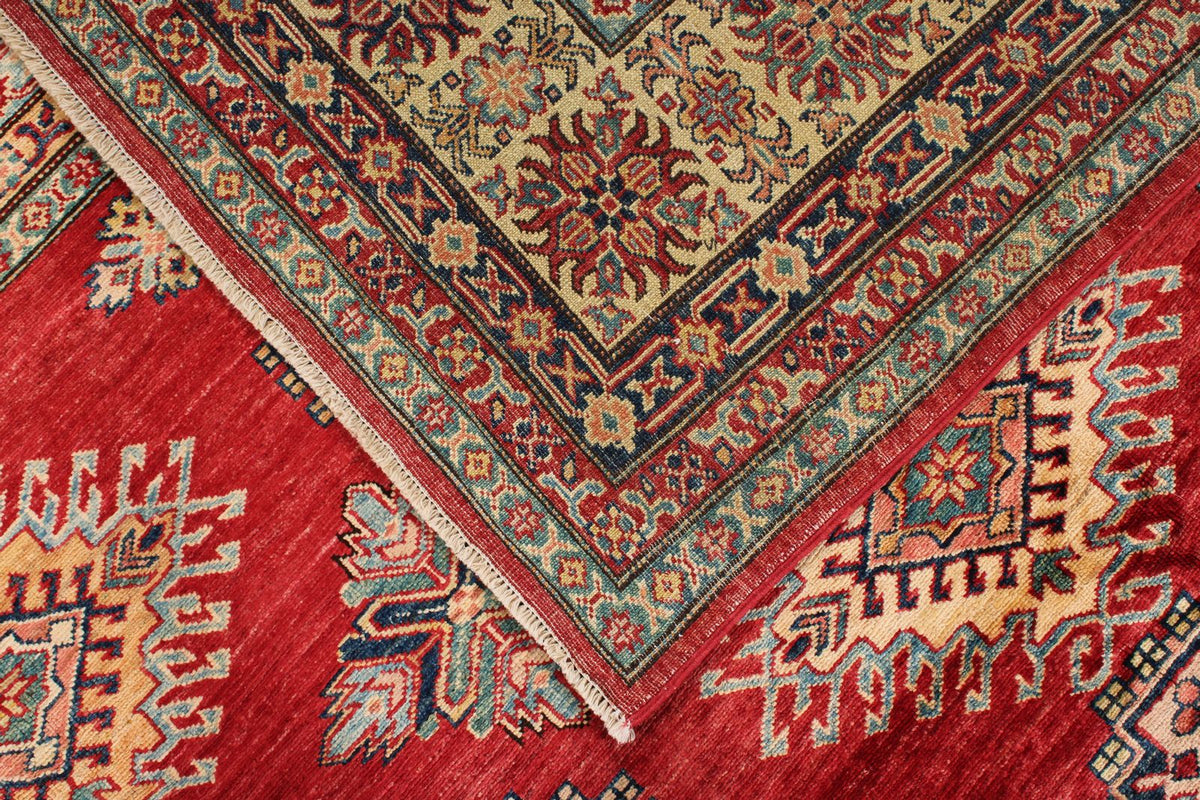 9x12 Red and Ivory Kazak Tribal Rug