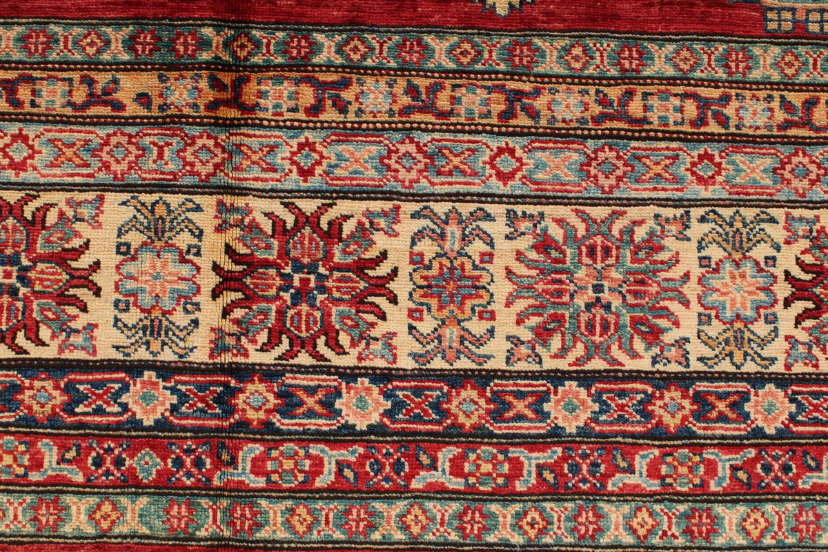 9x12 Red and Ivory Kazak Tribal Rug