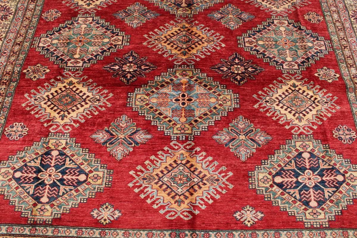 9x12 Red and Ivory Kazak Tribal Rug