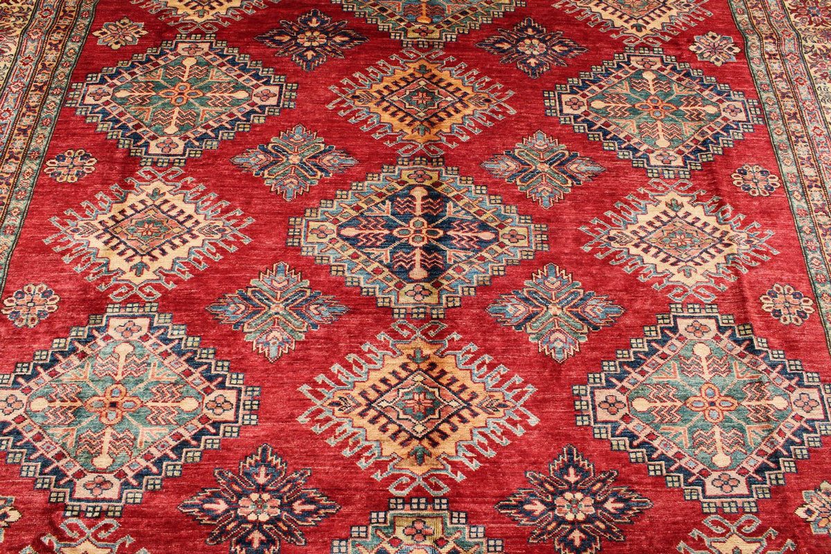 9x12 Red and Ivory Kazak Tribal Rug