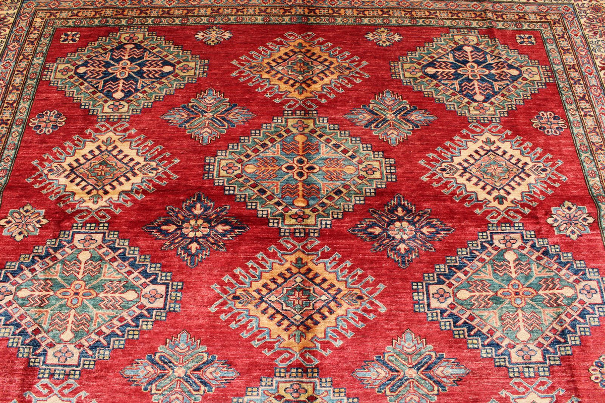 9x12 Red and Ivory Kazak Tribal Rug