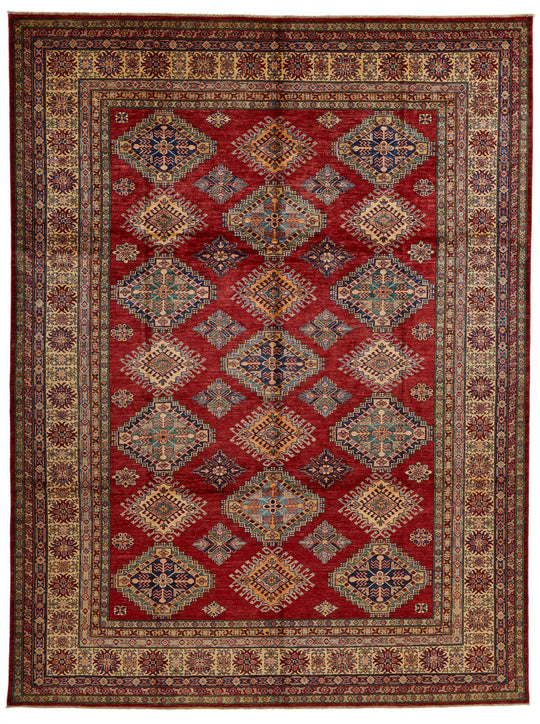 9x12 Red and Ivory Kazak Tribal Rug
