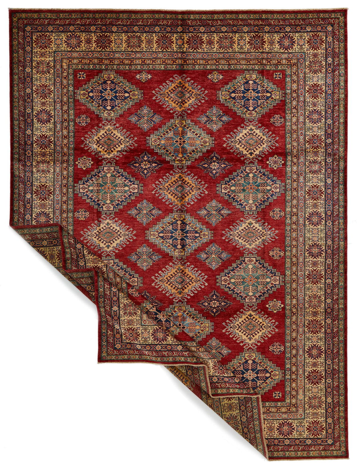 9x12 Red and Ivory Kazak Tribal Rug