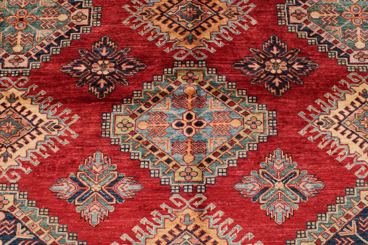 9x12 Red and Ivory Kazak Tribal Rug
