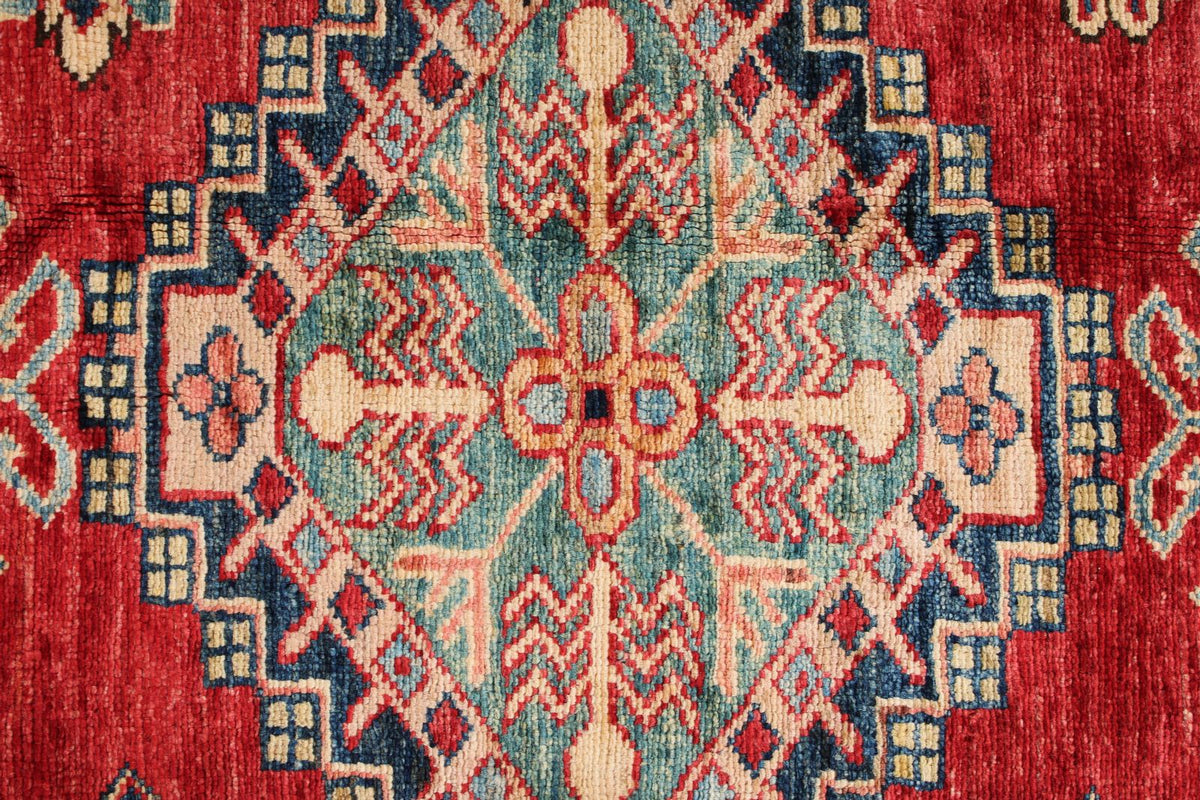 9x12 Red and Ivory Kazak Tribal Rug