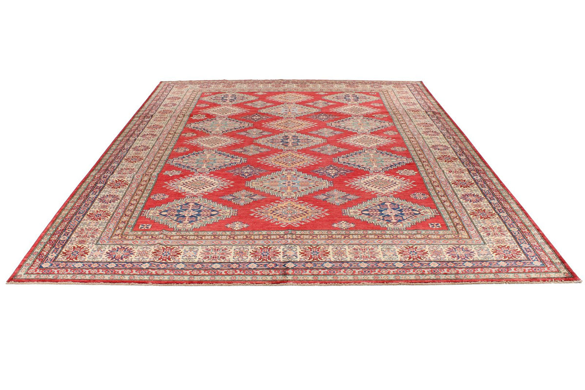9x12 Red and Ivory Kazak Tribal Rug