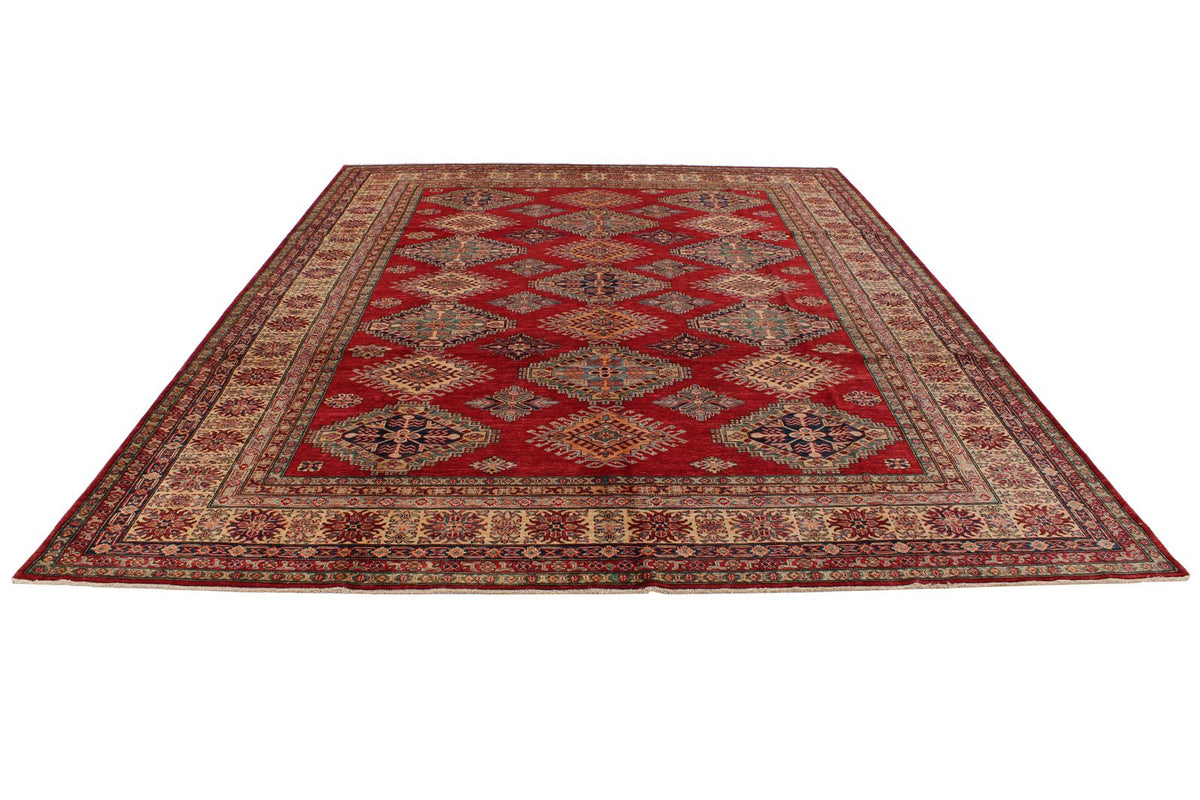 9x12 Red and Ivory Kazak Tribal Rug