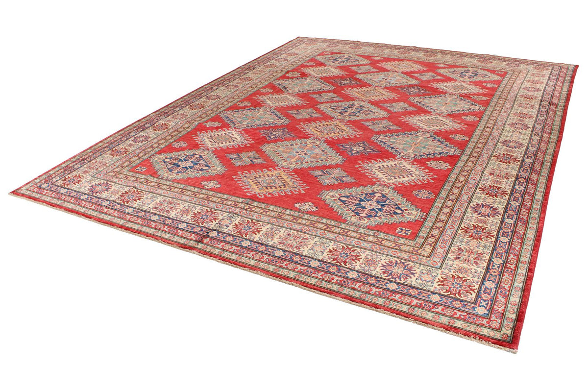 9x12 Red and Ivory Kazak Tribal Rug