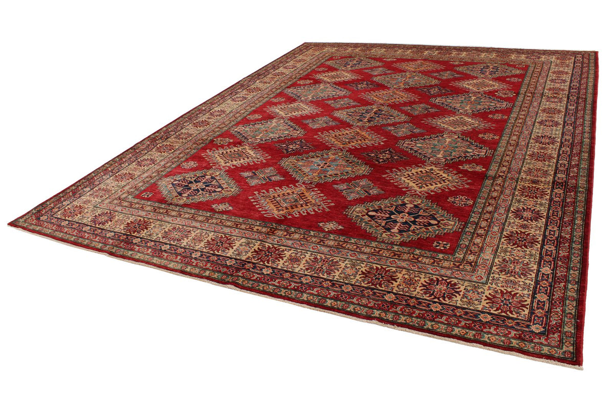 9x12 Red and Ivory Kazak Tribal Rug