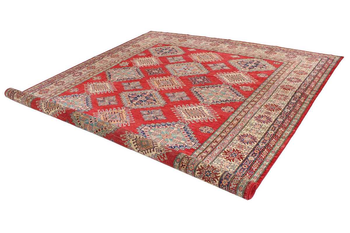 9x12 Red and Ivory Kazak Tribal Rug
