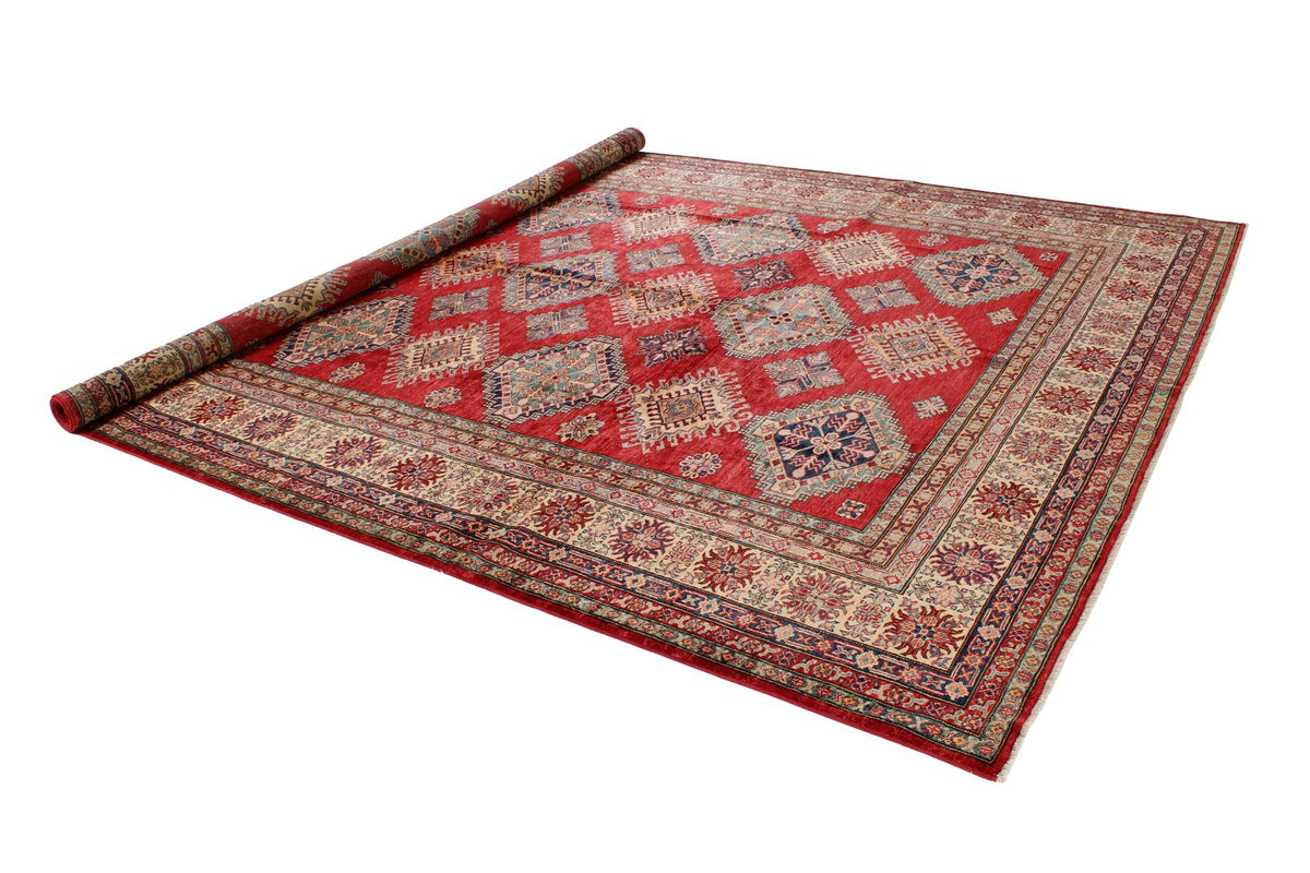 9x12 Red and Ivory Kazak Tribal Rug