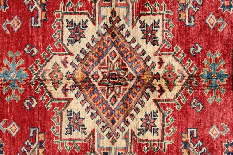 4x6 Ivory and Red Kazak Tribal Rug