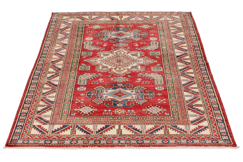 4x6 Ivory and Red Kazak Tribal Rug