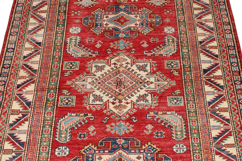 4x6 Ivory and Red Kazak Tribal Rug