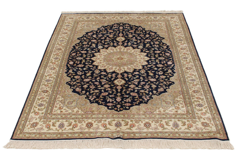 4x6 Navy and Ivory Turkish Silk Rug