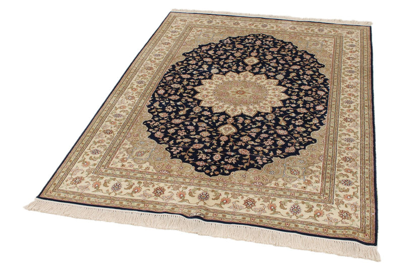 4x6 Navy and Ivory Turkish Silk Rug