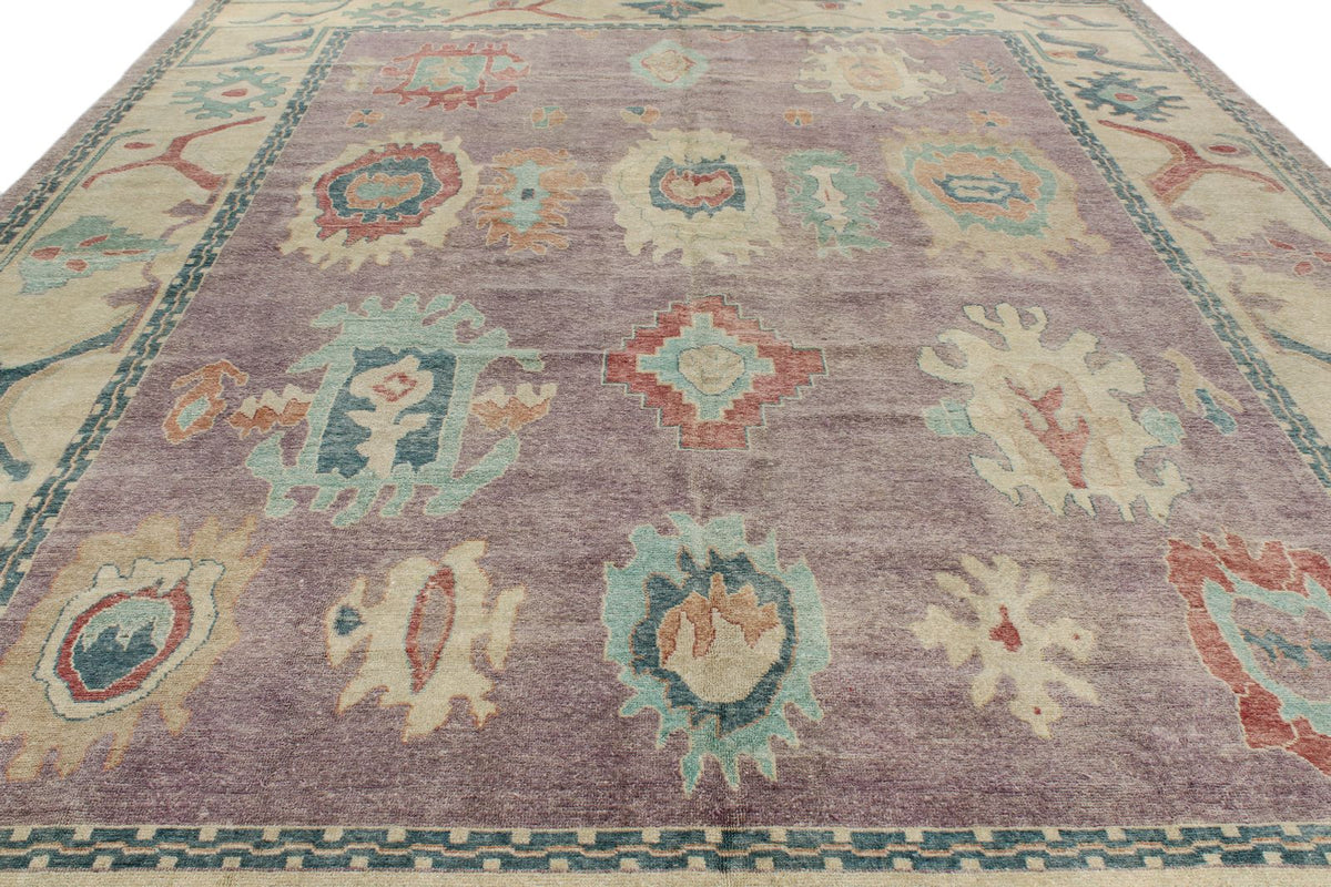 12x15 Purple and Beige Turkish Oushak Rug