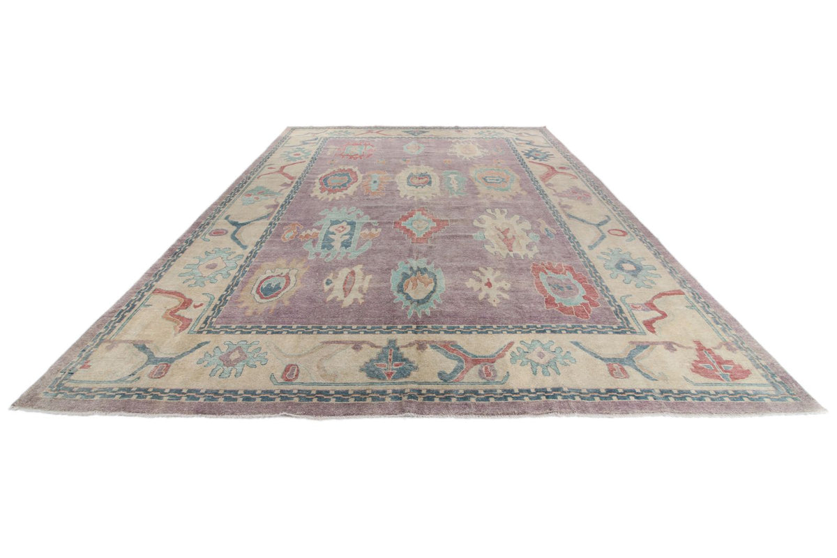 12x15 Purple and Beige Turkish Oushak Rug