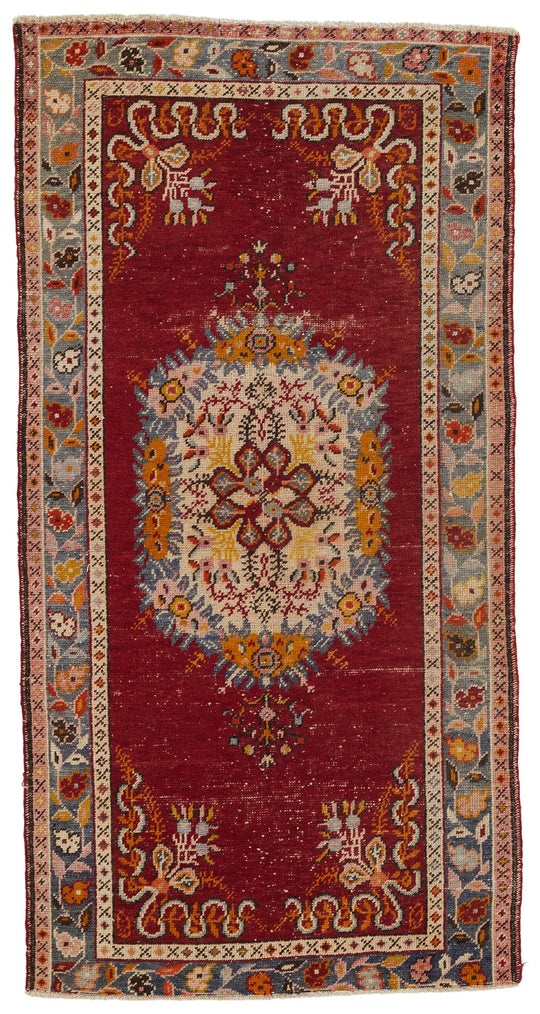 3x6 Red and Blue Anatolian Turkish Tribal Runner