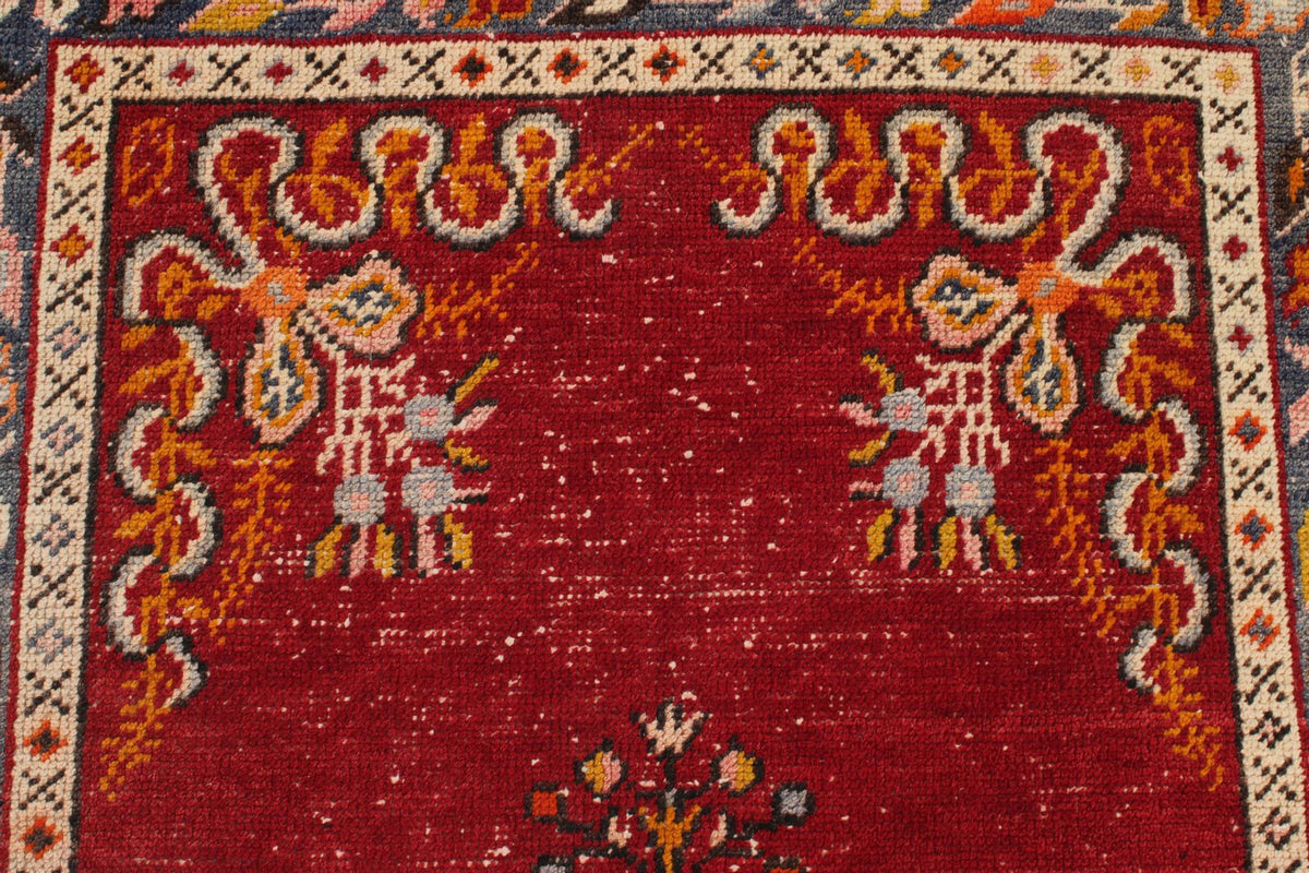 3x6 Red and Blue Anatolian Turkish Tribal Runner