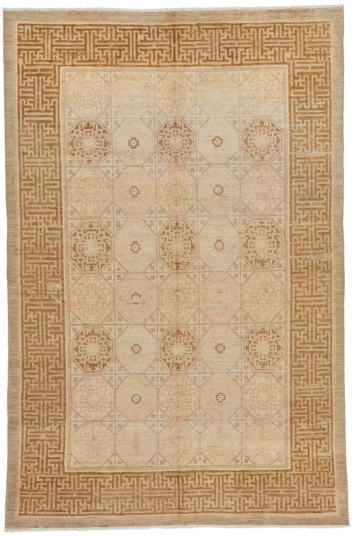 6x9 Gray and Beige Turkish Oushak Rug