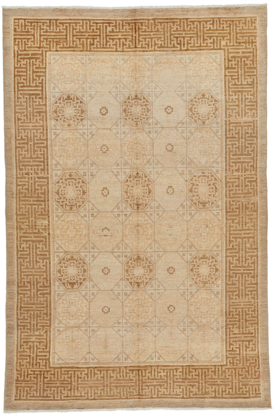 6x9 Gray and Beige Turkish Oushak Rug