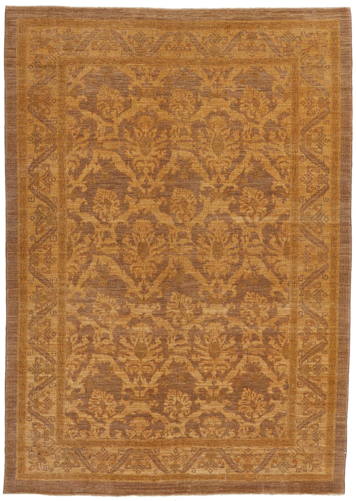 6x7 Gold and Brown Turkish Oushak Rug