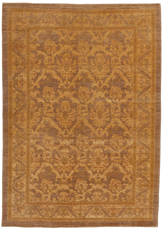 6x7 Gold and Brown Turkish Oushak Rug