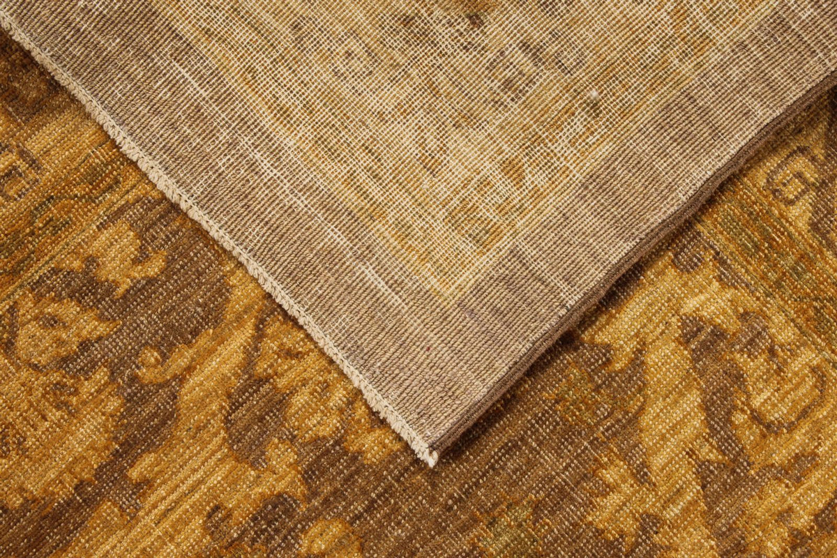 6x7 Gold and Brown Turkish Oushak Rug