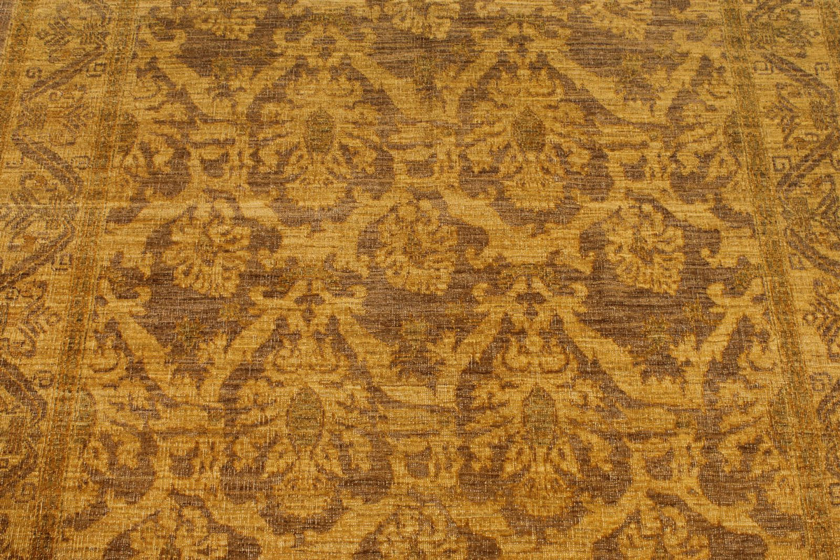6x7 Gold and Brown Turkish Oushak Rug