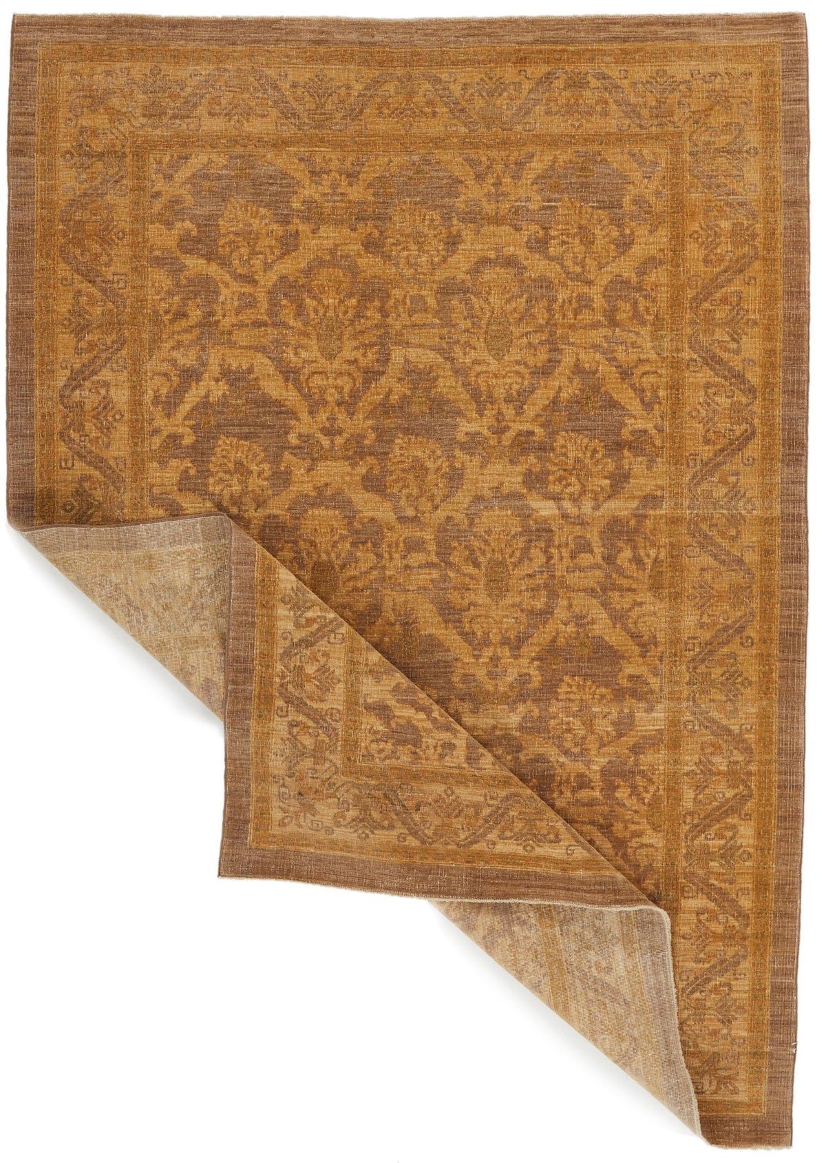 6x7 Gold and Brown Turkish Oushak Rug