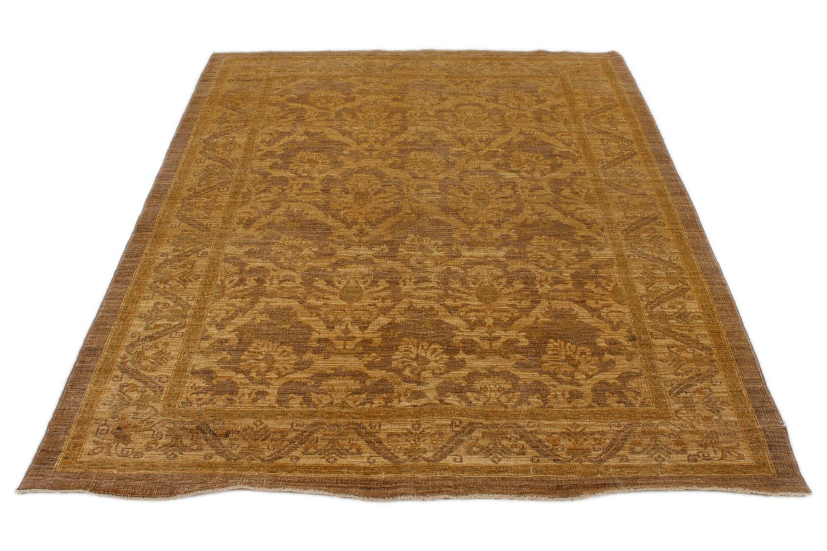 6x7 Gold and Brown Turkish Oushak Rug