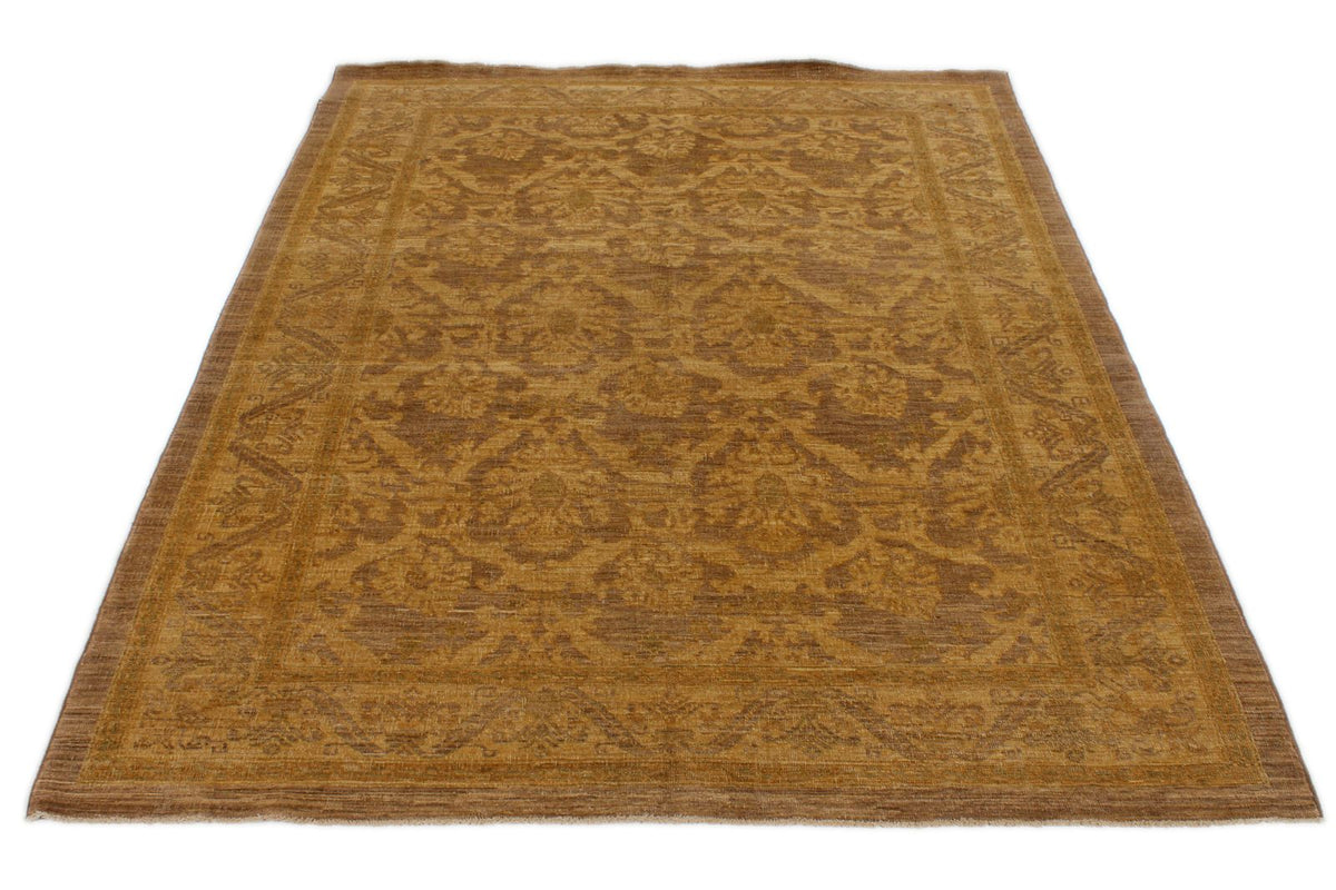 6x7 Gold and Brown Turkish Oushak Rug