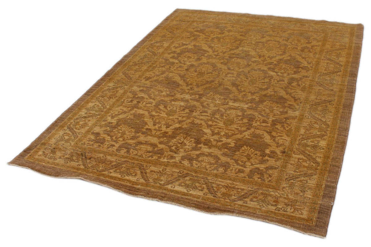 6x7 Gold and Brown Turkish Oushak Rug