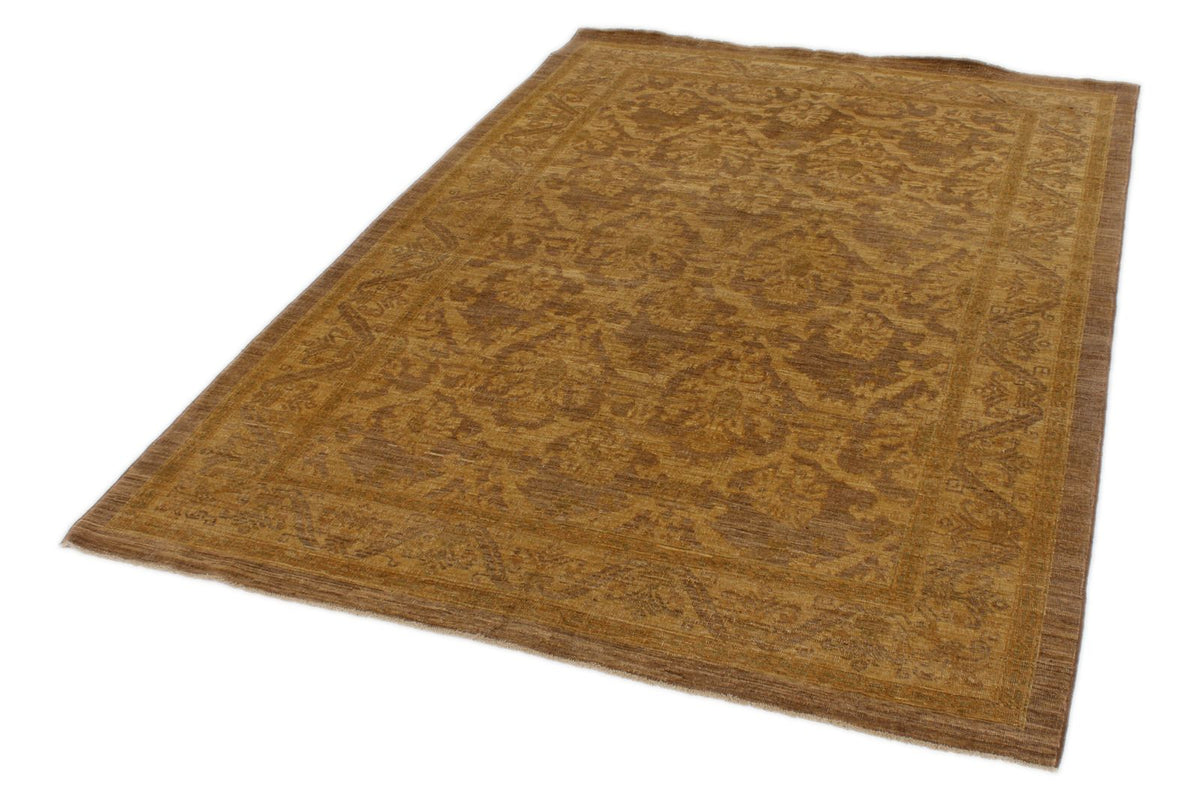 6x7 Gold and Brown Turkish Oushak Rug