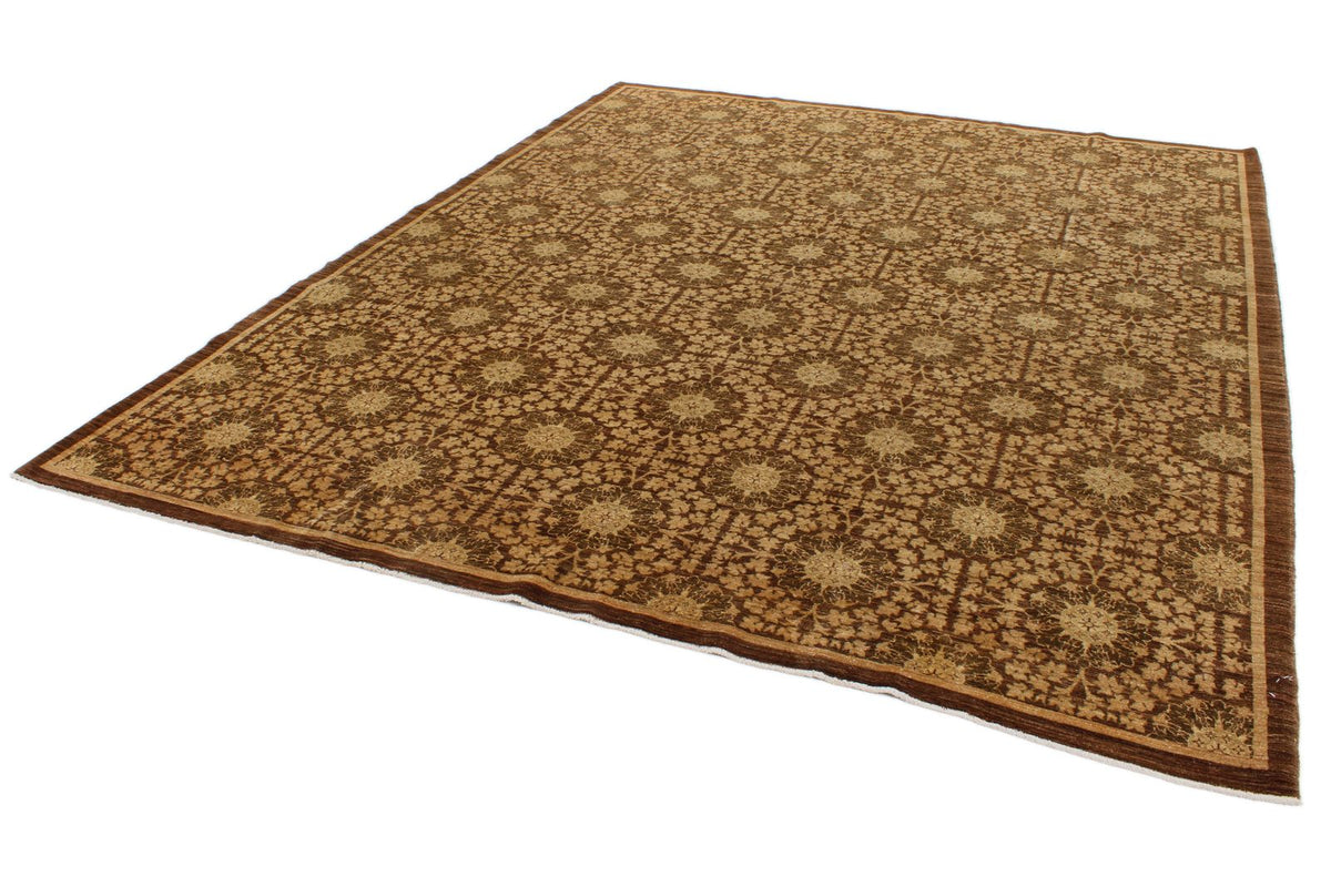 8x10 Brown and Gold Turkish Oushak Rug