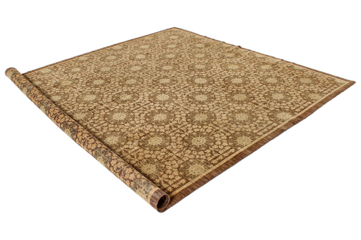 8x10 Brown and Gold Turkish Oushak Rug