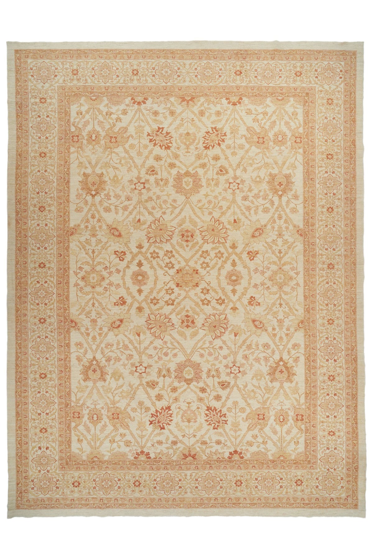 13x17 Ivory and Rust Turkish Oushak Rug
