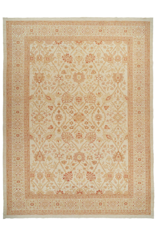 13x17 Ivory and Rust Turkish Oushak Rug